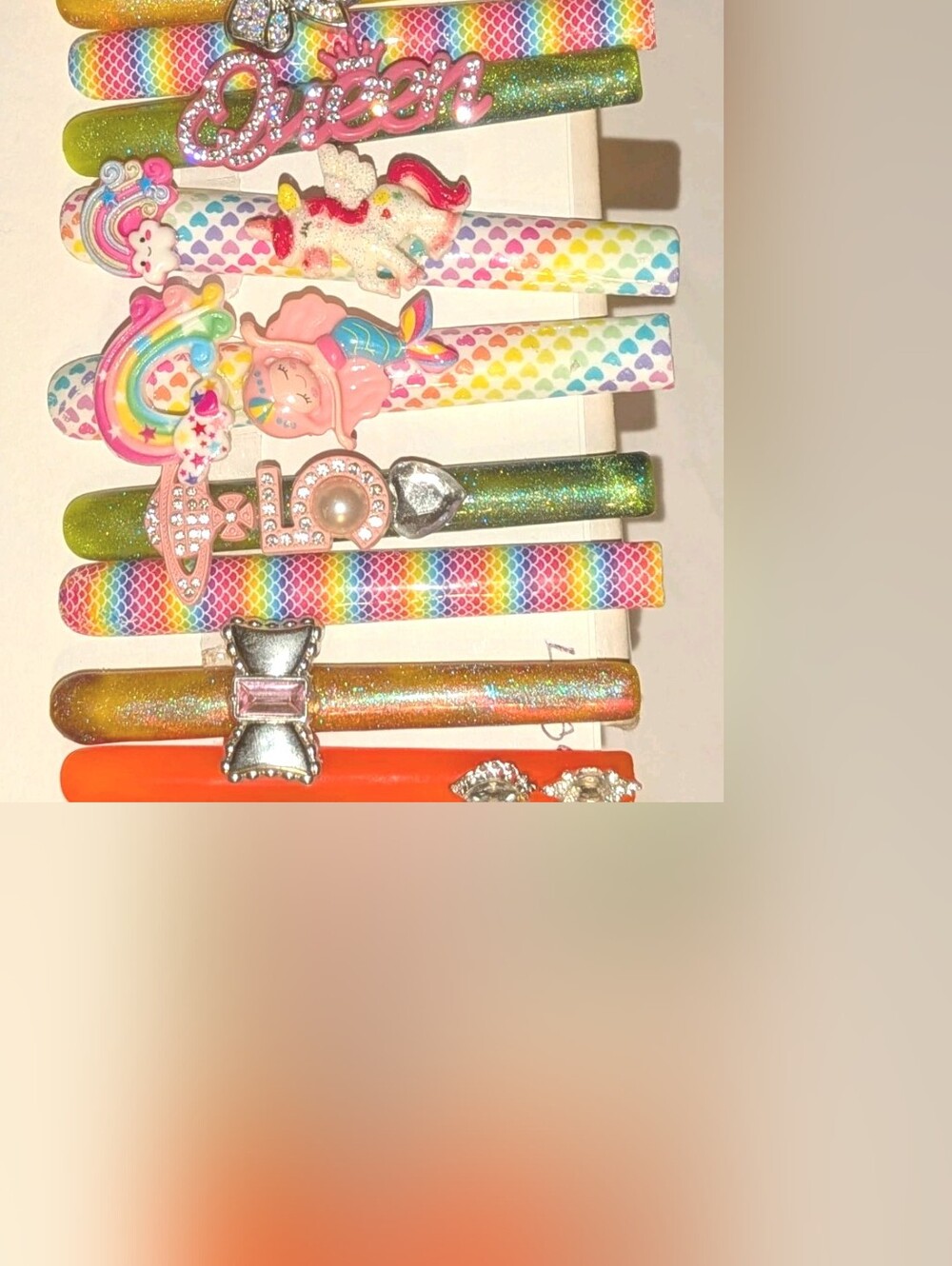 SolddddHand Crafted 6Xl Acrylic Rainbow & Orange Press-On Nails Set with Charms - Picture 14 of 16